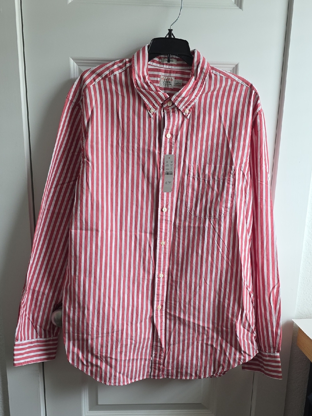 J. Crew Secret Wash Relaxed Striped Button-Down Shirt - Red & White Large G061